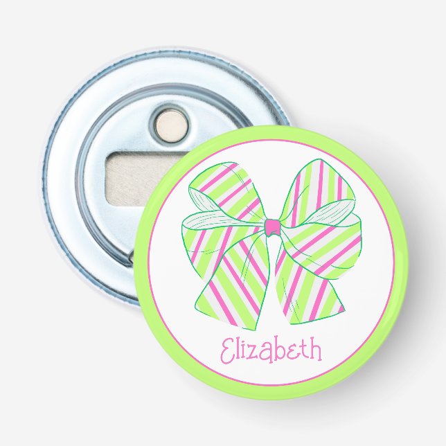 Preppy Pink und Green Strick Bow Personalisiert Flaschenöffner (Vorderseite)