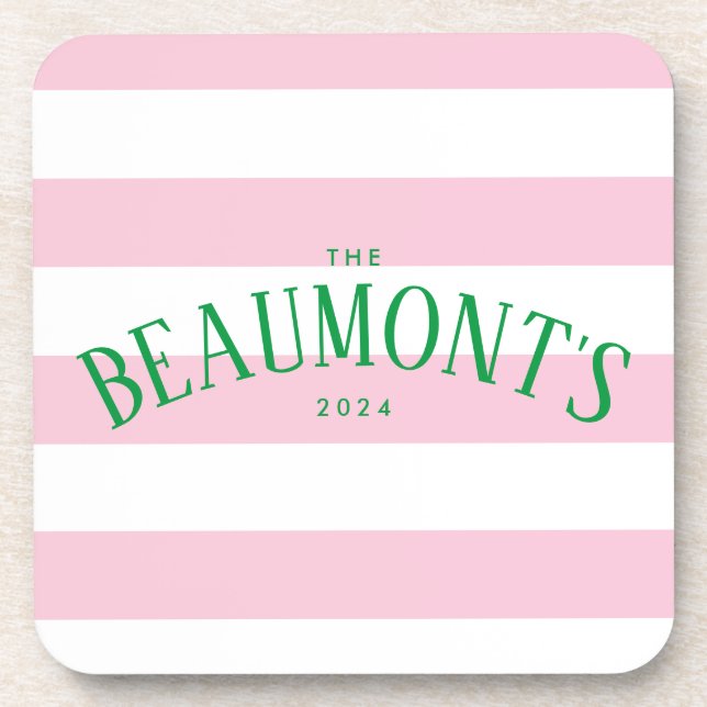 Preppy Pink und Green Stripe Verlobung Getränkeuntersetzer (Vorderseite)
