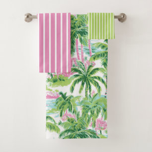 Preppy Pink und Green Tropical Palm Tree Badhandtuch Set