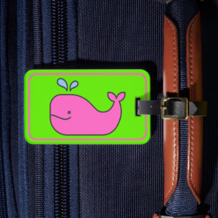 Preppy Pink und Green Whale Personalisiert Gepäckanhänger