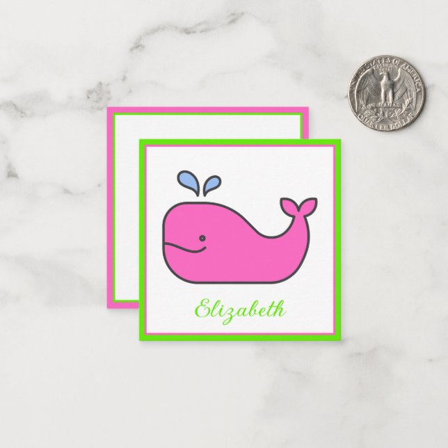 Preppy Pink und Green Whale Personalisiert Mitteilungskarte (Vorderseite/Rückseite Beispiel)