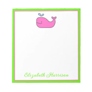 Preppy Pink und Green Whale Personalisiert Notizblock