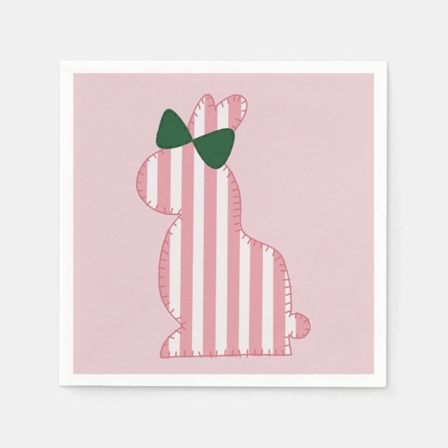 Preppy pink und grün gestreiften Hasen Serviette (Vorderseite)