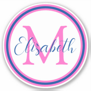 Preppy Pink und Navy Blue Monogram Aufkleber