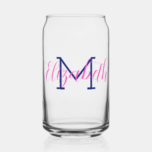 Preppy Pink und Navy Blue Monogram Dosenglas