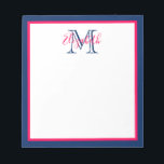 Preppy Pink und Navy Blue Monogram Notizblock<br><div class="desc">Dieses elegante Notizblock verfügt über einen Rahmen aus hellrosa und klassisch marineblau mit einem passenden Monogramm,  das Sie mit Ihrer Wahl des Namens und des Initials personalisieren können.</div>