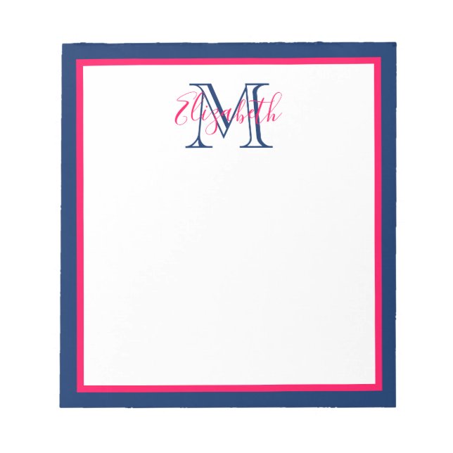 Preppy Pink und Navy Blue Monogram Notizblock (Vorderseite)