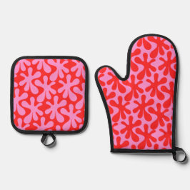 Preppy Pink und Red Amoeba Modernes Muster Ofenhandschuh & Topflappen-Set