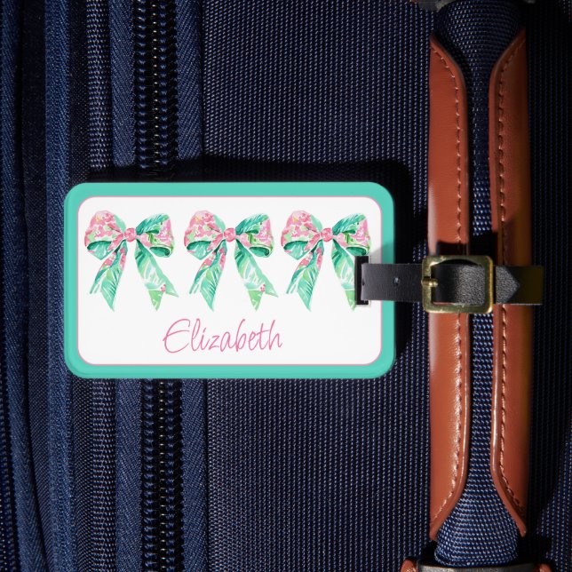 Preppy Pink und türkise Blumenbögen Personalisiert Gepäckanhänger (Vorderseite Insitu 4)