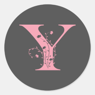 Preppy Pink Varsity Letter Y, rosa Letter y Class Runder Aufkleber
