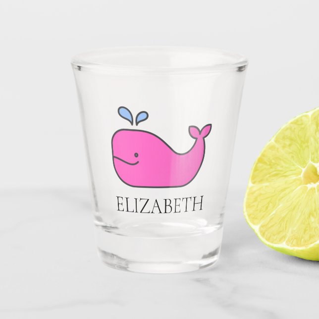 Preppy Pink Whale Personalisiert Schnapsglas (Vorderseite)