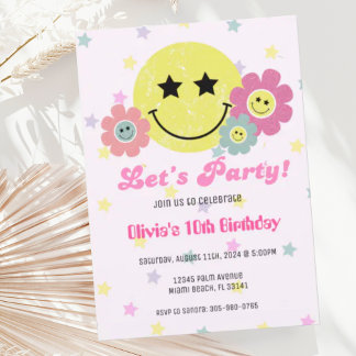 Preppy Pink Y2K Retro Happy Face Party Geburtstag Einladung