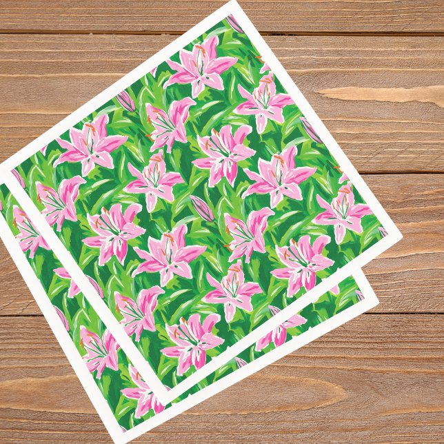 Preppy Pinke Lilien Florale Chic Gartenparty Serviette (Von Creator hochgeladen)