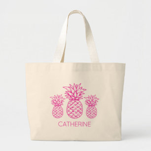 Preppy Pinke Tropische Ananas Personalisiert Jumbo Stoffbeutel