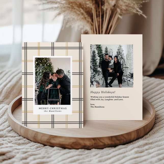 Preppy Plaid Double Stripe Window Christmas Card Einladung (Von Creator hochgeladen)