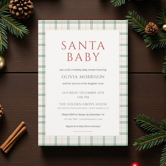 Preppy Plaid Santa Baby Shower Einladung (Von Creator hochgeladen)