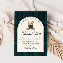 Preppy Plaid Teddy Bear Birthday Thank You Card Dankeskarte