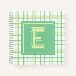 Preppy Plaid Varsity Monogram Green Lime Square Notizbuch