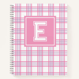 Preppy Plaid Varsity Monogram Pink Purple Notizbuch