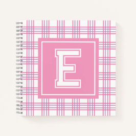 Preppy Plaid Varsity Monogram Pink Purple Square Notizbuch