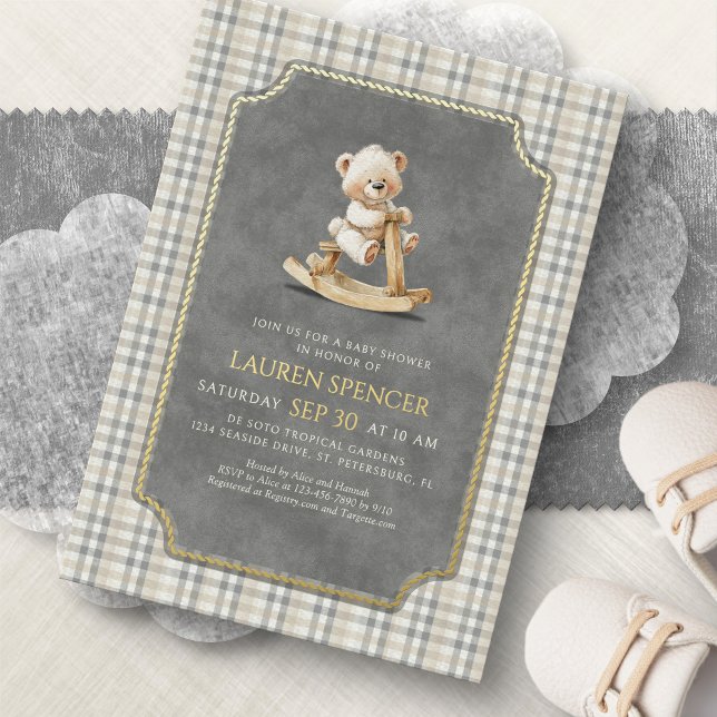 Preppy Polo Bear Baby Shower Folieneinladung (Von Creator hochgeladen)