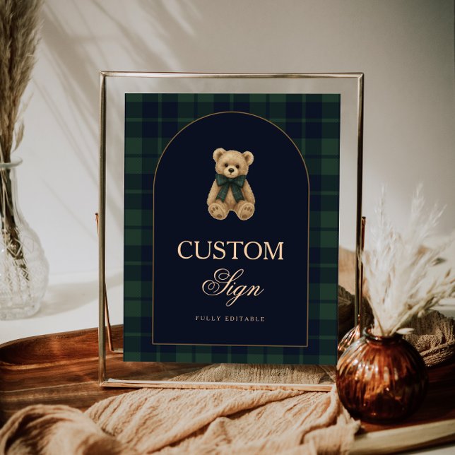 Preppy Polo Teddy Bear Baby Shower Editable Table  Poster (Von Creator hochgeladen)