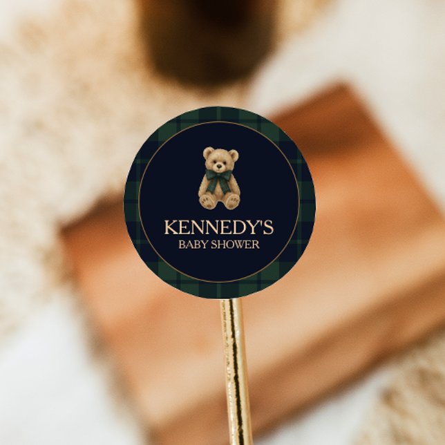 Preppy Polo Teddy Bear Baby Shower Runder Aufkleber (Von Creator hochgeladen)