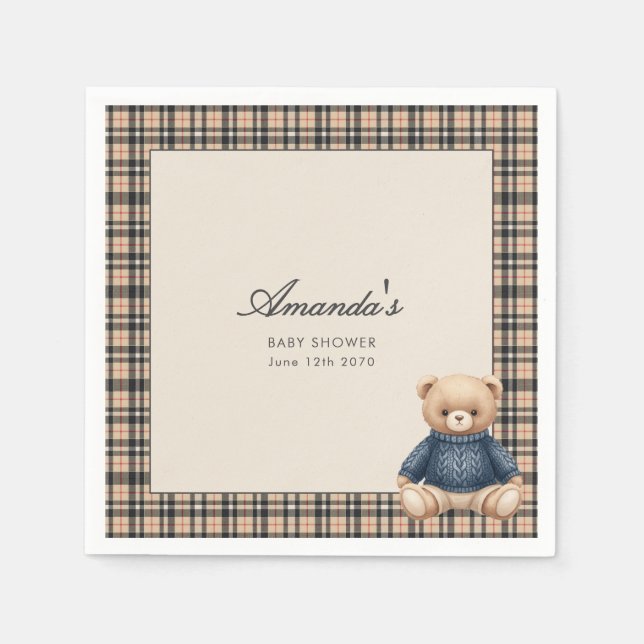 Preppy Polo Teddy Bear Luxury Baby Shower Beige  Serviette (Vorderseite)