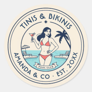 Preppy Pool Club Tinis & Bikinis Team Braut Runder Aufkleber