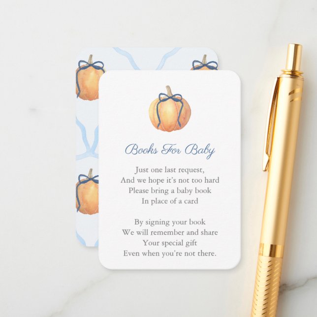 Preppy Pumpkin mit Bow bringen eine Babydusche Begleitkarte (Vorderseite/Rückseite Beispiel)