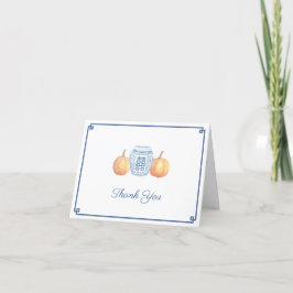 Preppy Pumpkins Blue White China Fall Baby Dusche Dankeskarte