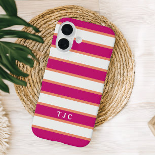 Preppy Raspberry Pink Stripe Monogram title_seo2