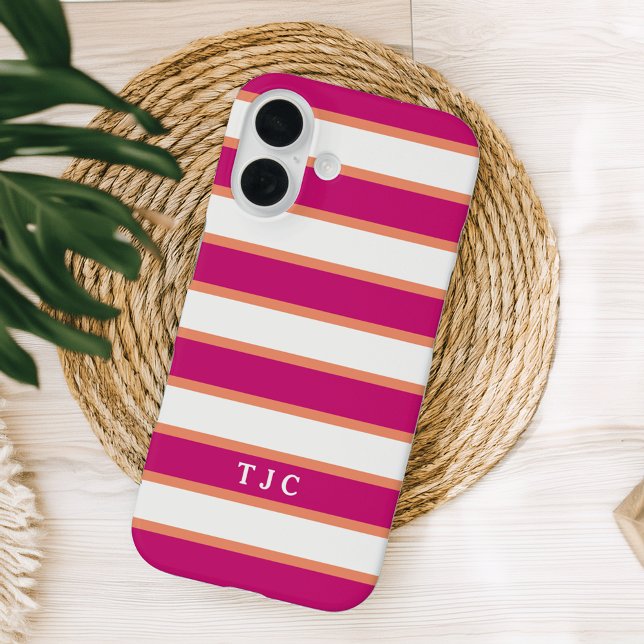 Preppy Raspberry Pink Stripe Monogram title_seo2 (Von Creator hochgeladen)