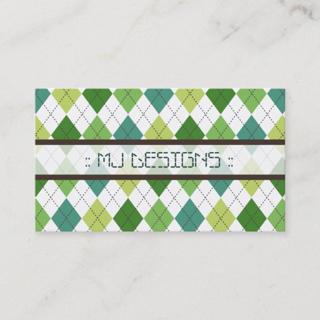 Preppy Raute Diamond Pattern Business Card: grün Visitenkarte (Vorderseite)