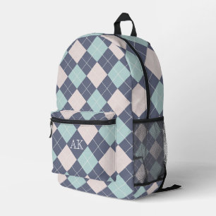 Preppy Raute Kariert Pink Türkis und Denim Blue Bedruckter Rucksack