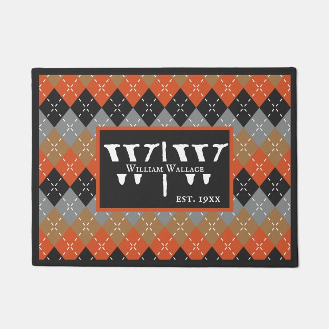 Preppy Raute Orange Grau Raute Personalisiert Fußmatte (Vorderseite)