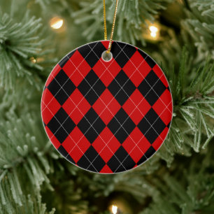 Preppy Raute Tartan Diamond Kariert Red Black Keramik Ornament