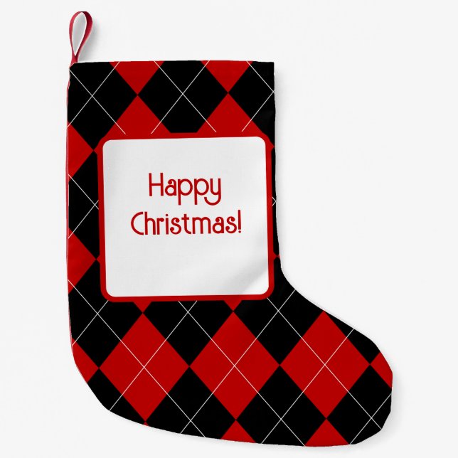 Preppy Raute Tartan Diamond Kariert Red Black Kleiner Weihnachtsstrumpf (Vorderseite)