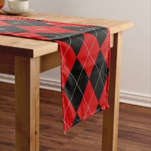 Preppy Raute Tartan Diamond Kariert Red Black Kurzer Tischläufer