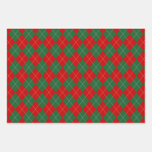 Preppy Raute Tartan Diamond Kariert Red Green Geschenkpapier Set