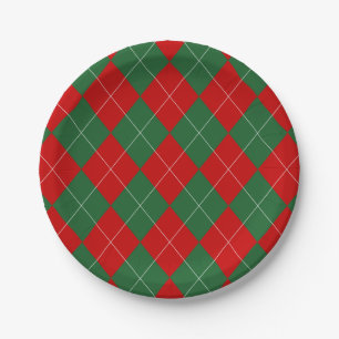 Preppy Raute Tartan Diamond Kariert Red Green Pappteller