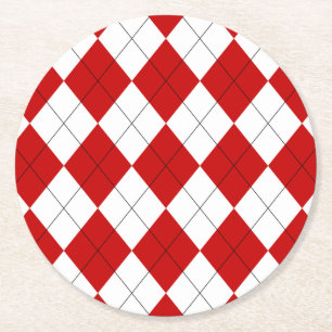 Preppy Raute Tartan Diamond Kariert Red White Runder Pappuntersetzer