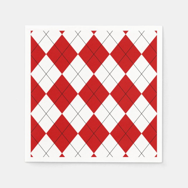 Preppy Raute Tartan Diamond Kariert Red White Serviette (Vorderseite)