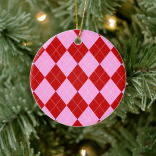 Preppy Raute Tartan Diamond Kariert Rotes Rosa Keramik Ornament