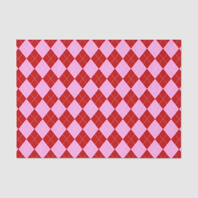 Preppy Raute Tartan Diamond Kariert Rotes Rosa Seidenpapier (Vorderseite)