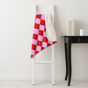 Preppy Raute Tartan Diamond Kariert Rotes Rosa Sherpadecke