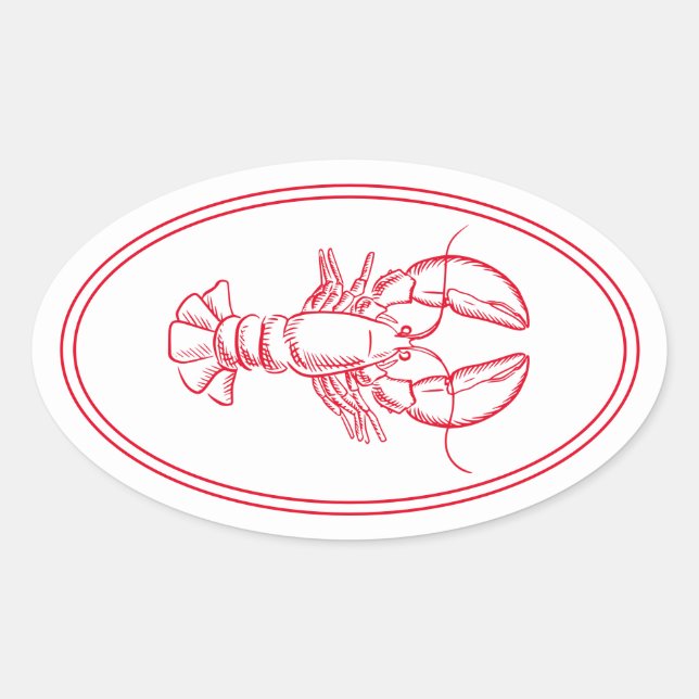 Preppy Red and White Lobster Ovaler Aufkleber (Vorderseite)