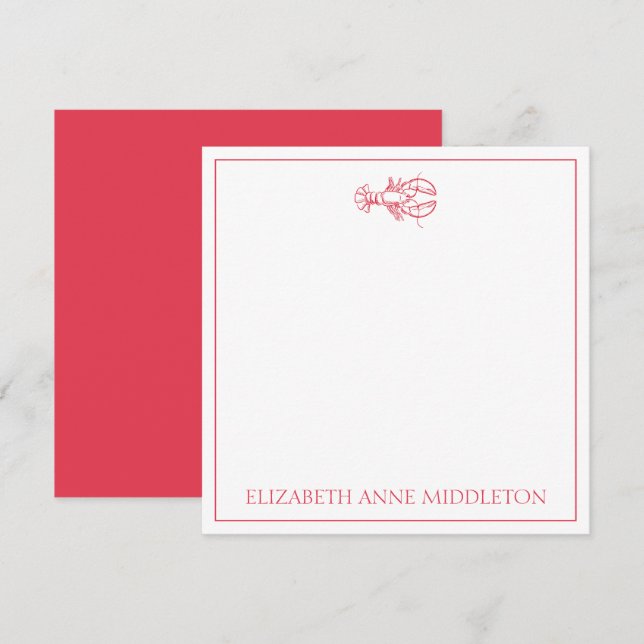 Preppy Red and White Lobster Personalisiert Mitteilungskarte (Vorne/Hinten)