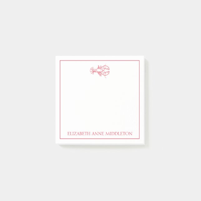 Preppy Red and White Lobster Personalisiert Post-it Klebezettel (Vorderseite)