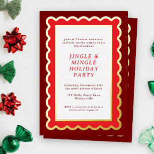 Preppy Red and White Simple Scallop Weihnachten Folieneinladung